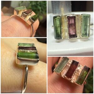 Custom made 4.00 carat genuine bi tourmaline stick ring